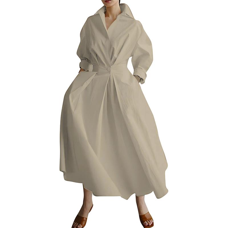Spring Women's Fashionable Long Sleeved Shirt With Elastic Waist And Large Swing Dress