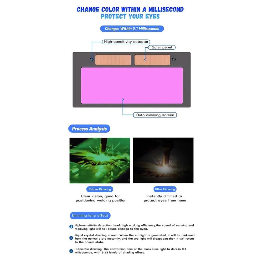 Welding Helmet Solar Power Automatic Dimming Large View True Color Welding Mask High Temperature Resistant SafetyWelding Goggles