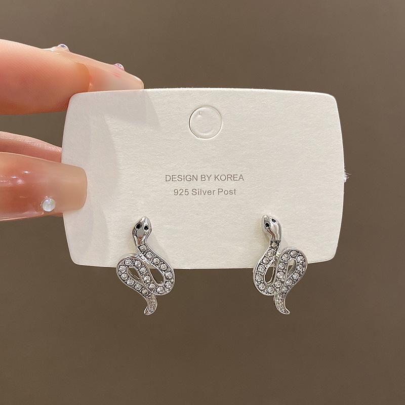 925 silver needle flash diamond snake stud earrings women s unique niche design earrings personalized earrings