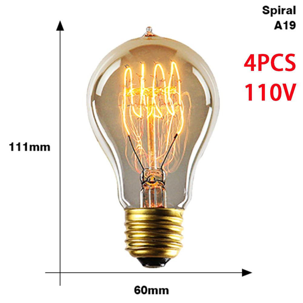 

4 шт. регулируемая ретро-лампочка Эдисона E27 AC110V 40W винтажные промышленный декор лампы накаливания A19 ST64 T10 T45 G80 G95 G125