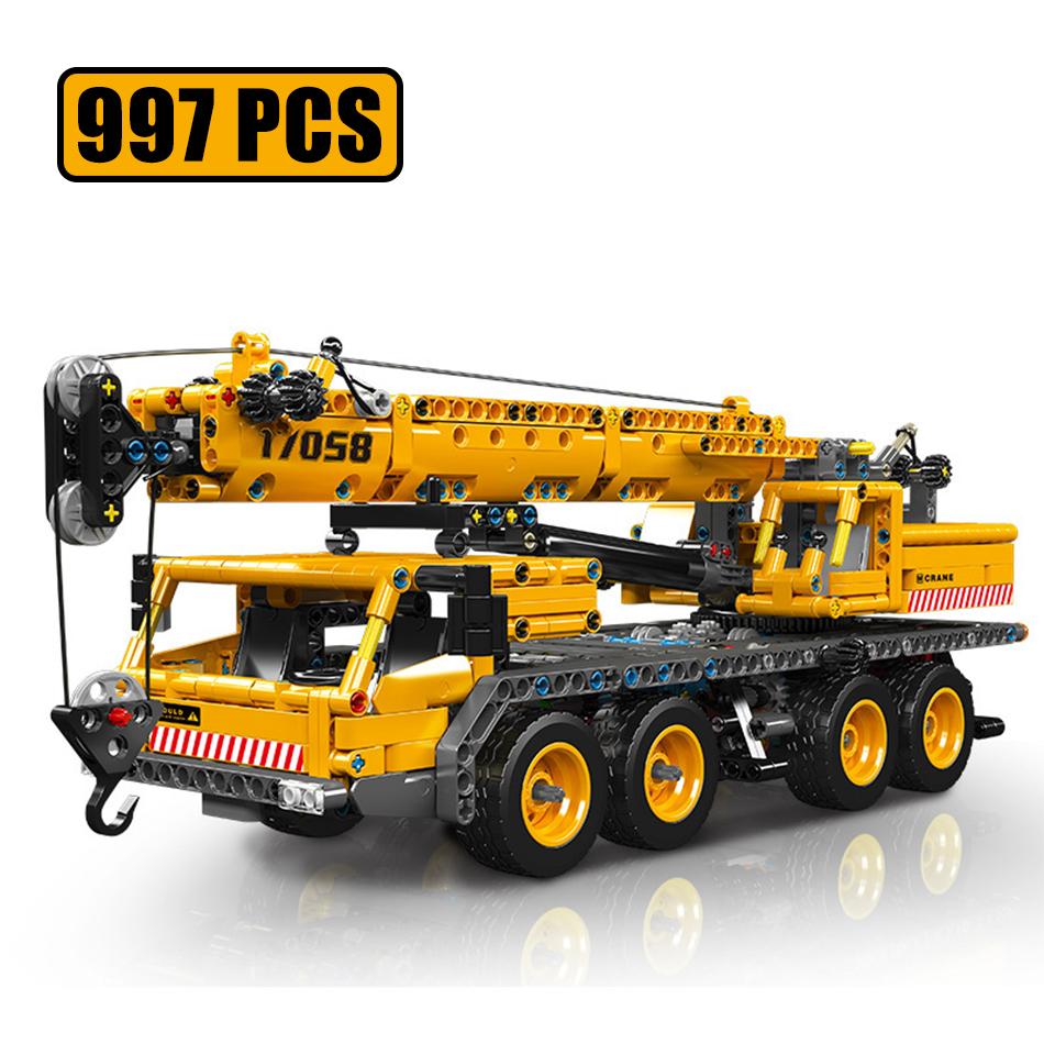 997 Teile MOC Technische Mechanische Kran Modell Bausteine Montage Baufahrzeuge DIY Steine Spielzeug für Kinder Weihnachtsgeschenk
