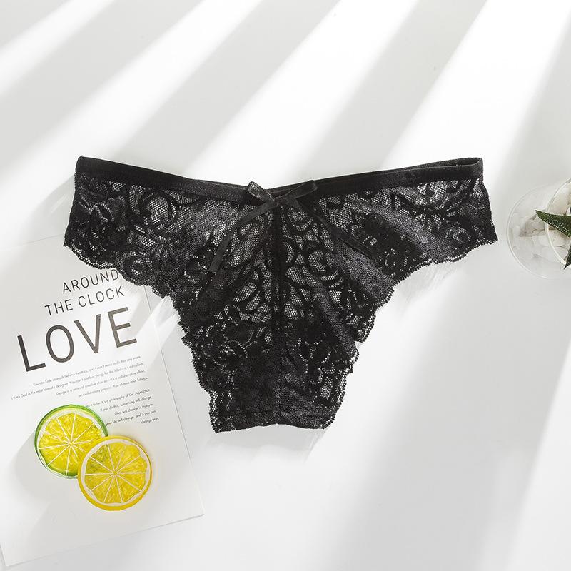Ladies Spring and Summer Sexy Lace Bow Naked Feeling Pure Cotton Crotch Low Waist Triangle Briefs