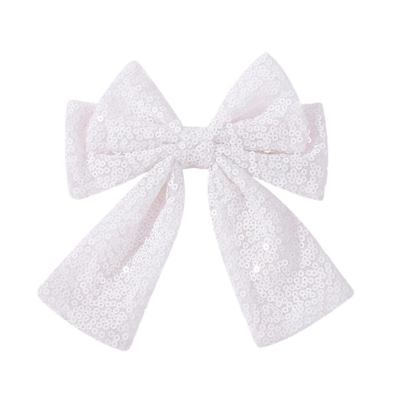 Baby Girls Christmas Glitter Sequins Big Bow Hair Clip 4.9'' Bowknot Hairpins Sweet Cheerleading Festival Headwear