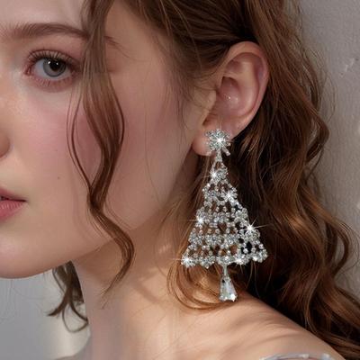 Elegante Weihnachtsbaum-Ohrhänger mit Strass für Damen