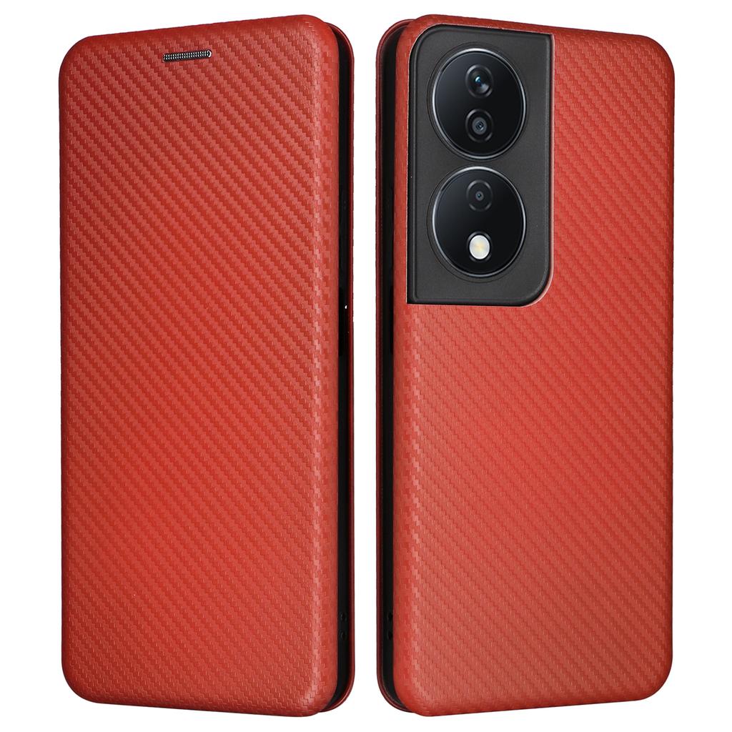 Carbon Fiber Texture Case for Honor X7b 4G/90 Smart Leather Phone Cover with Card Slot