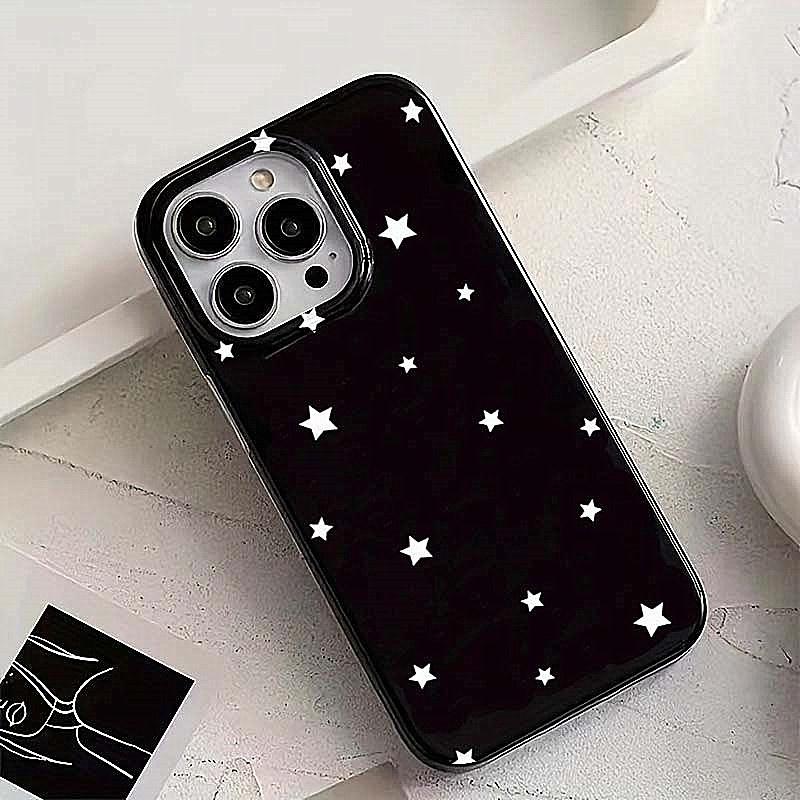Black White Star Pattern Design Protective Cover for iPhone 17 16 15 14 13 12 11 16E Series Pro Max Plus