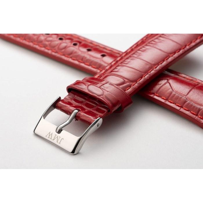 [JMW TOKYO] Watch Band 22mm Leather Replacement Strap Red Silver Buckle with Tools & Spring Bars Men's Square Model Red Leather + Silver