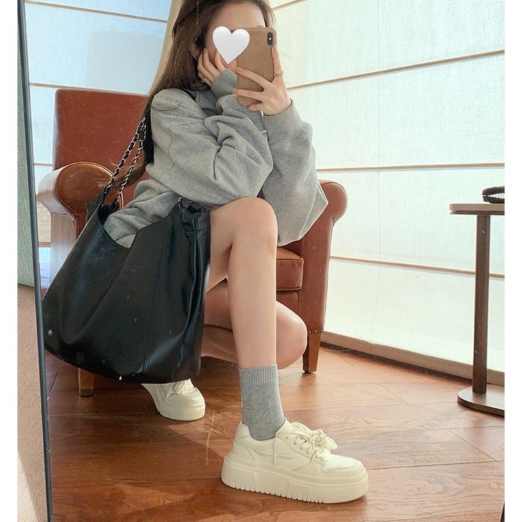 Cowhide version~ leather little white shoes women's spring versatile muffin thick sole heightening shoes casual sports board shoes fashion