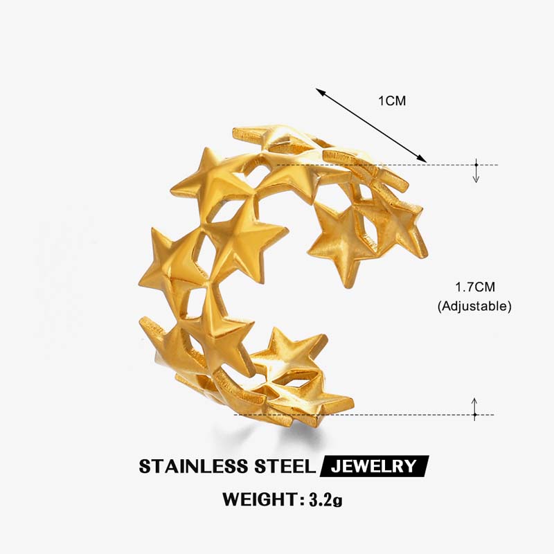 Stainless Steel Meetal Star Cross Open Rings For Women Men Vintage Gold Five Pointed Star Adjustable Rings Jewelry Gift