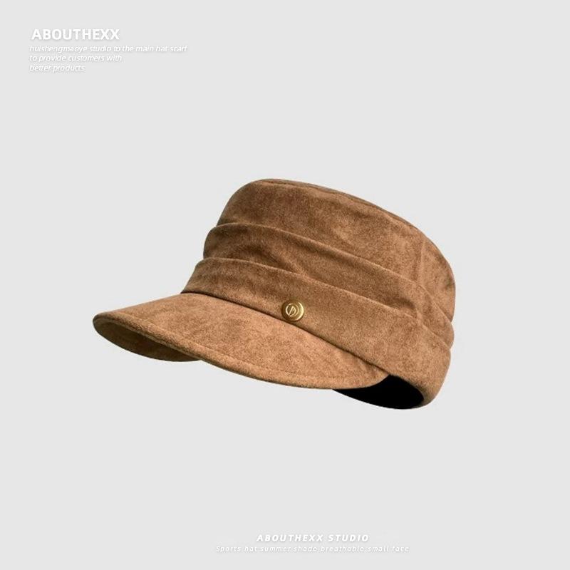 New Autumn and Winter Suede Caps  Children's Flat Topped Retro Equestrian Caps  Versatile Octagonal Caps That Show Off Your Face  and Newsboy Caps