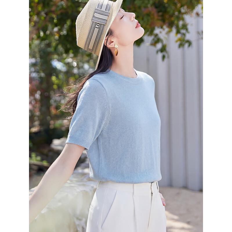 Women's Round Neck Knit Short Sleeve T-Shirt