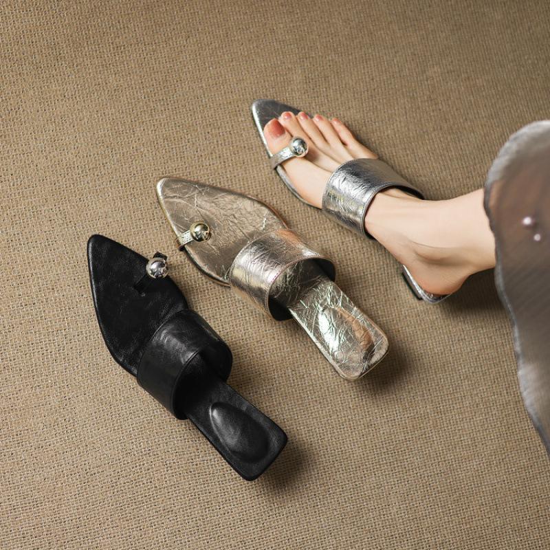 Summer European and American Fashion High-heeled Slippers Comfortable Soft-soled Large and Small Size Women's Shoes New Women's Sandals Golden Slipper