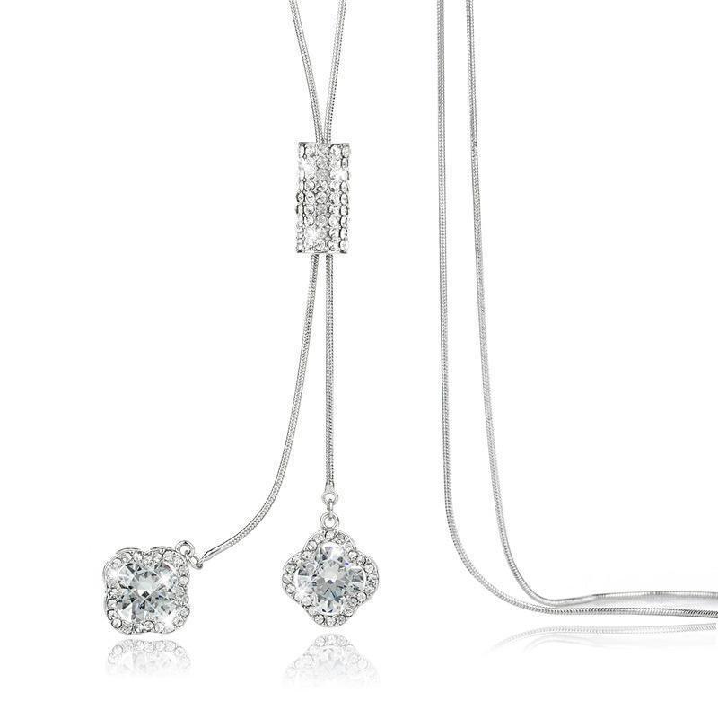 Simple Fresh Clover Crystal Pendant Long Necklace - Fashionable Versatile Women's Accessory