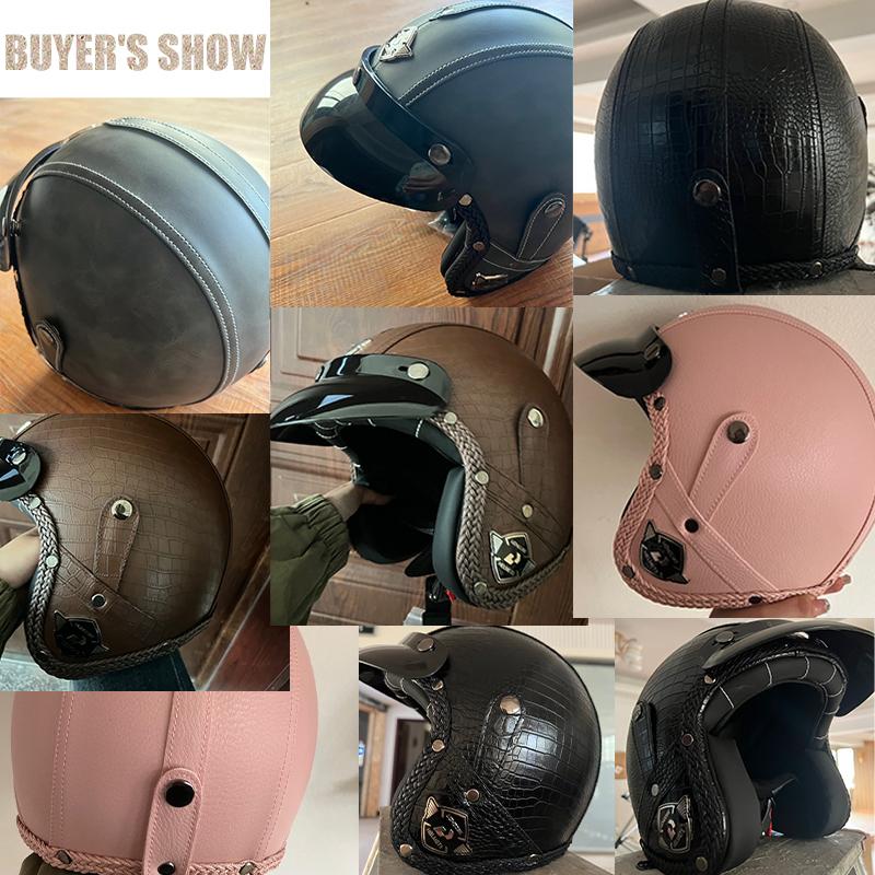 UCHOOSE Retro Motorcycle Helmet PU Leather Open Face 3/4 Chopper Bicycle Helmets Classic Casco Moto Vintage