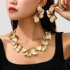European and American Exaggerated Metal Texture Flower Splicing Necklace Earrings Set Fashion Ins Niche Temperament Collarbone