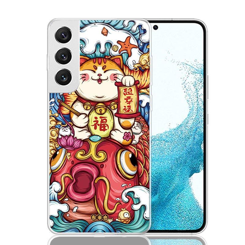 Lucky Cat Maneki Neko Japanese Phone Case For Samsung Galaxy S26 Ultra S23 S24 S25 Edge S20 FE S21 S22 Plus Soft Print Shell Cov