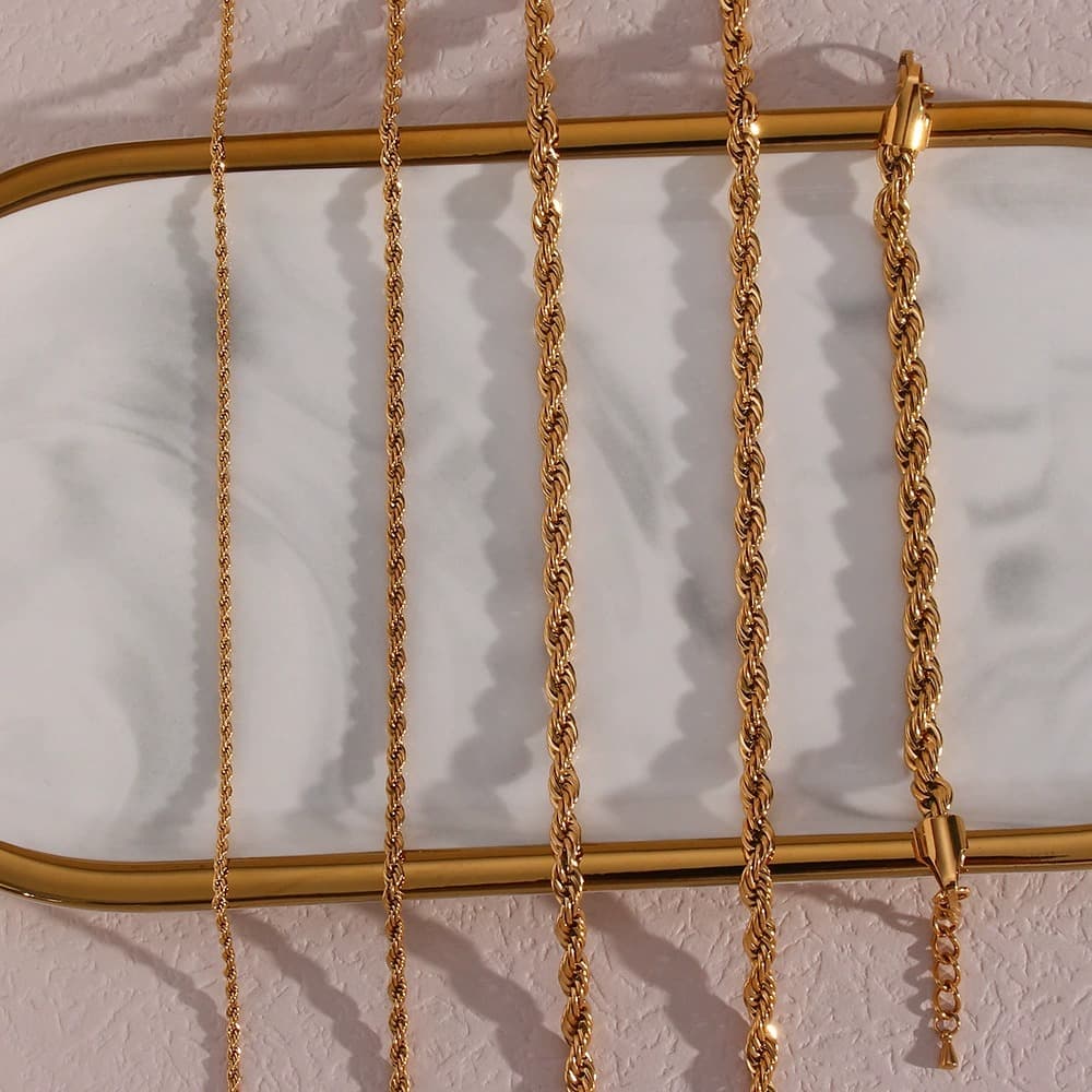 Classic 2/3/4/5MM Gold Plated Stainless Steel Rope Twist Chain Necklace for Men Women Waterproof Fade Resistant