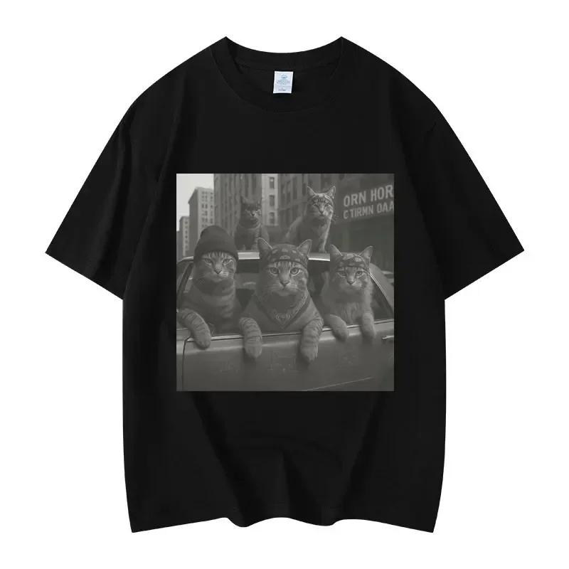 Funny Cat Gang Meme Graphic T Shirts Unisexs Wounisexs Fashion Vintage Short Sleeve Tshirt High Quality Cotton Oversized Tshirts