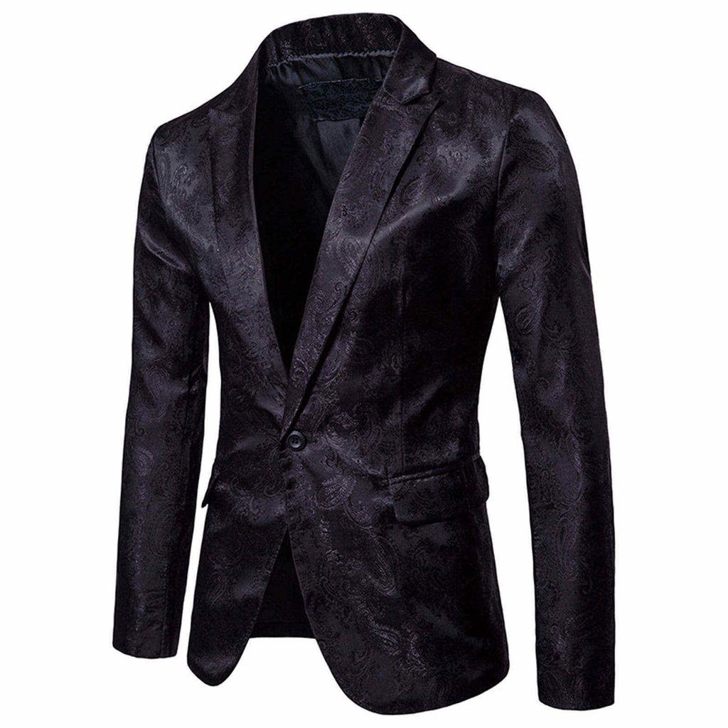 Men's Court Style Dark Grain Design Fashion One Button With Slim Suit