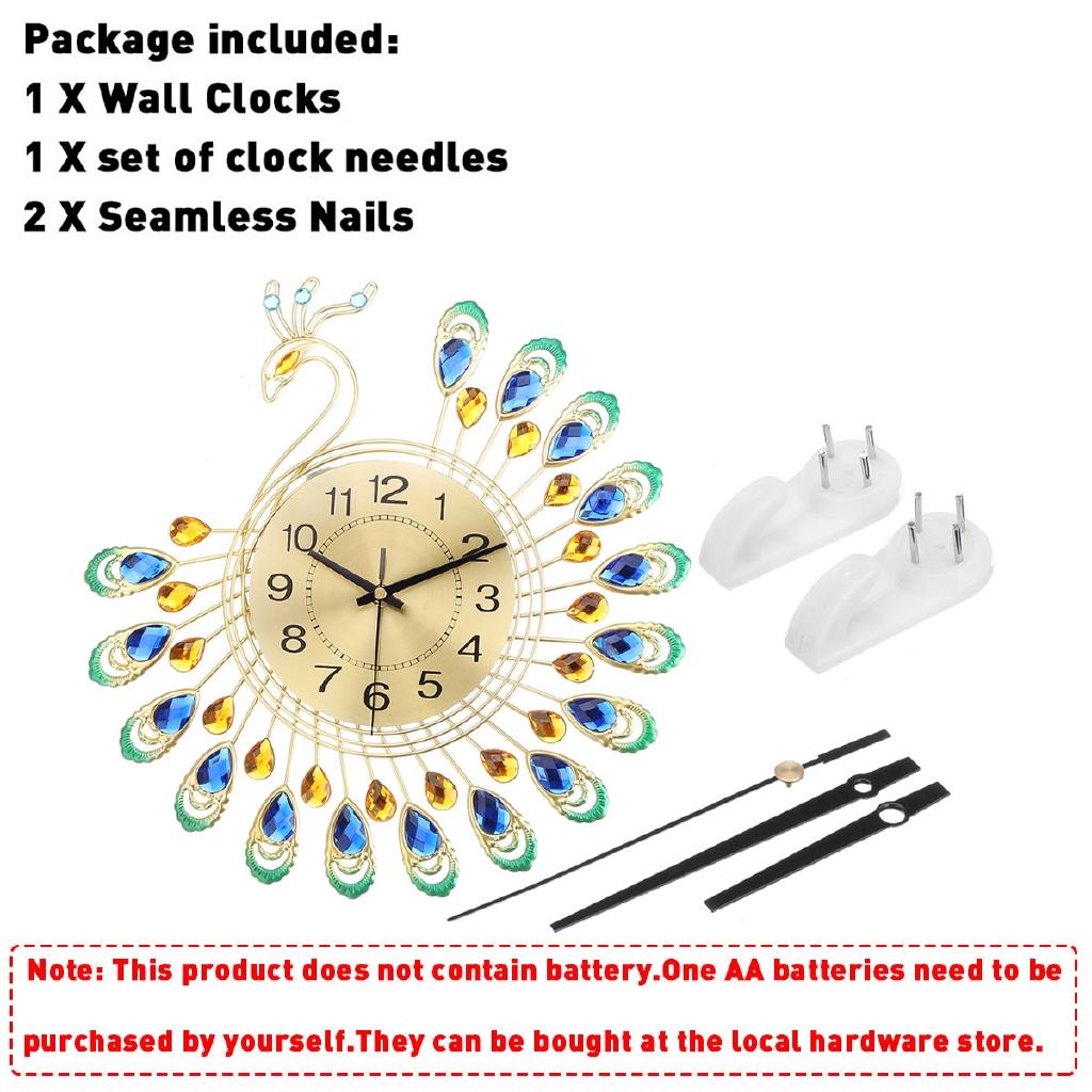 38 x 38 cm, 3D-Wanduhr in Pfauenform, goldfarben, Diamant-Metalluhr für Zuhause, Zimmer, Büro, Dekoration, DIY, Uhren, Kunsthandwerk, Ornamente, Geschenk, 38 x 38 cm