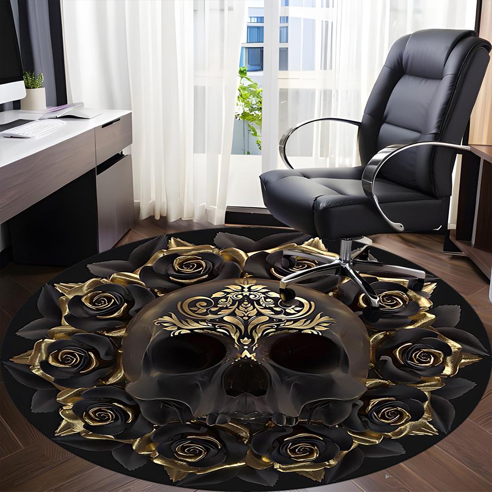1pc Skull Roses Artwork Chair Carpet for Office, Round Non Slip Durable Large Size Office Carpet, Suitable for Office