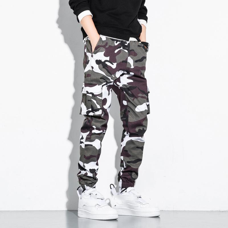 Overalls men's spring Korean version of trendy brand men's pants, pure cotton multi-bag tied feet, large size loose casual men's pants