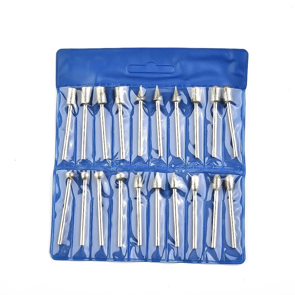 Emery Grinding Burr Set 20pcs 3mm Shank For Rotary Tools Used In Engraving Cutting Polishing Carving And Finishing