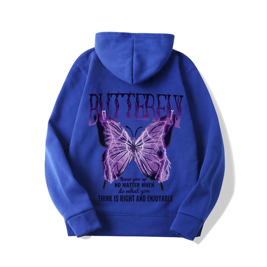 2025 European and American new letter fashion multi-color butterfly casual hooded fleece sweater