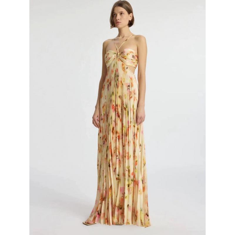 ALC Spaghetti Strap Floral Long Evening Dress - Goddess Style