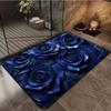 Luxurious Blue Rose Bath Mat, Soft Bathroom Floor Rug, Non-Slip Absorbent Home Decor Mat