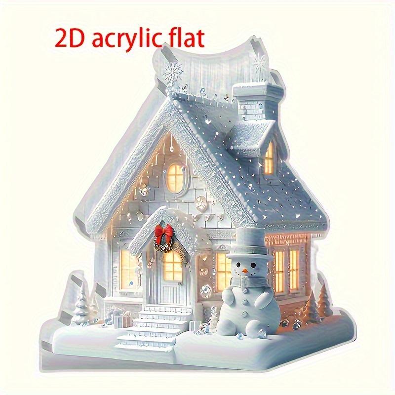 2D Flat Classic Acrylic Snowman House Tabletop Decoration, Snowman, Pine Trees, and Snowflakes, suitable for wall decoration, porch, room, villa, acce