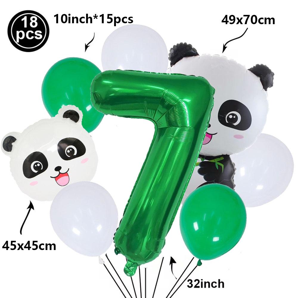 Cartoon Panda Animal Green 32inch Foil Number Balloon Set Children Birthday Party DIY Decoration Baby Shower Kids Animal Balloon