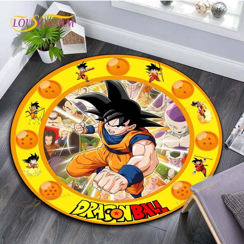 Runder Teppich für Wohnzimmer Teppiche Schlafzimmer Kinder Teppich Badezimmermatte 3D Dragon Ball Goku Druck Bodenmatte Kinderzimmer Teppich
