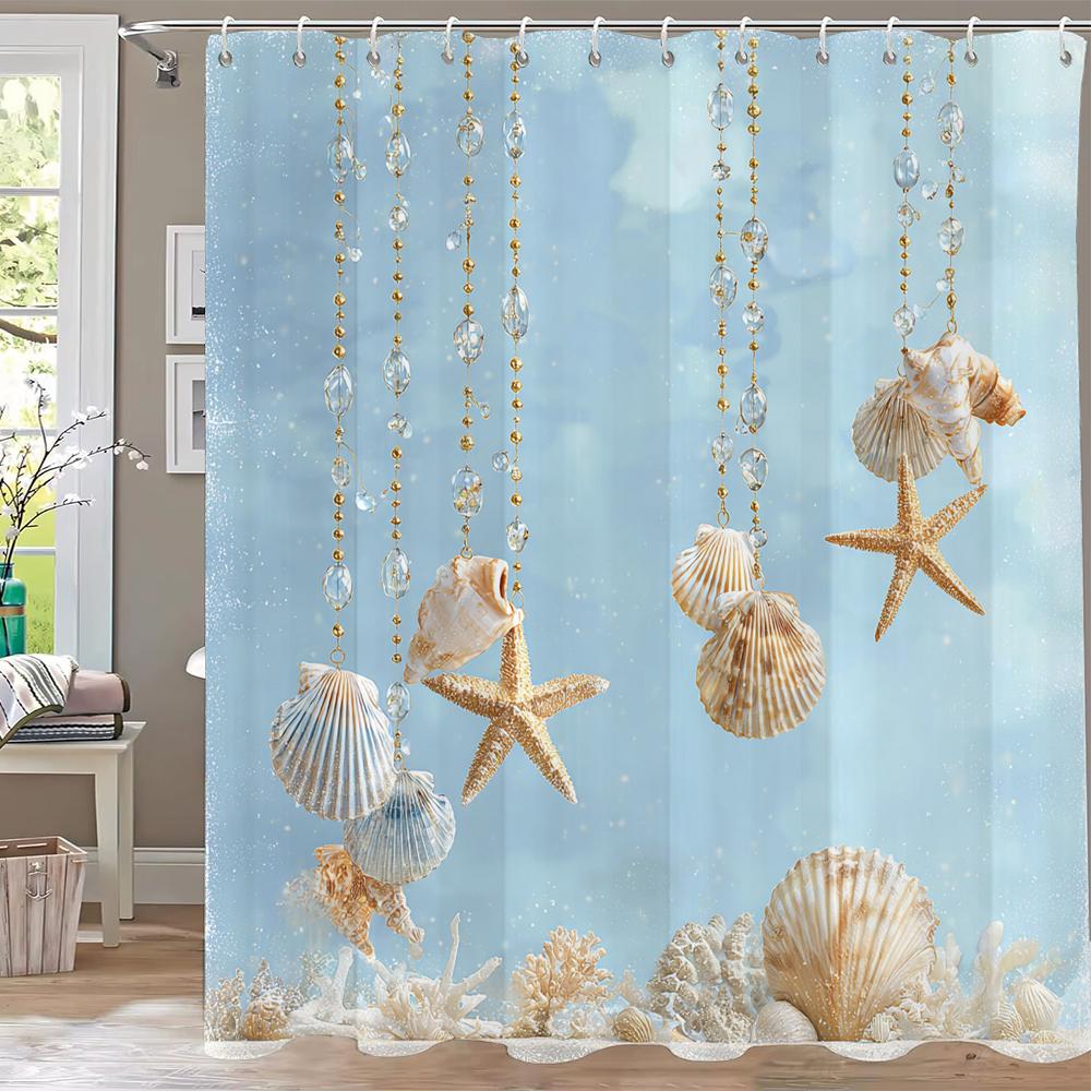 

Sea Shell Starfish Style Shower Curtain 3D Printing Fabric Ocean Turtle Bathroom Curtains For Home Decoration Curtain With Hooks W60H190(CM)-1 Pcs