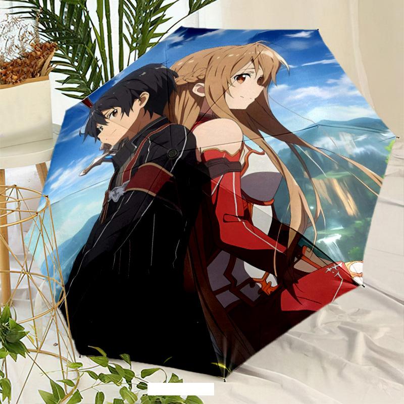Sword Art Online Umbrella with Automatic Open/Close & Self-8-Rib Heavy-Duty Umbrella, Compact Travel Umbrella Suitable for Outdoor