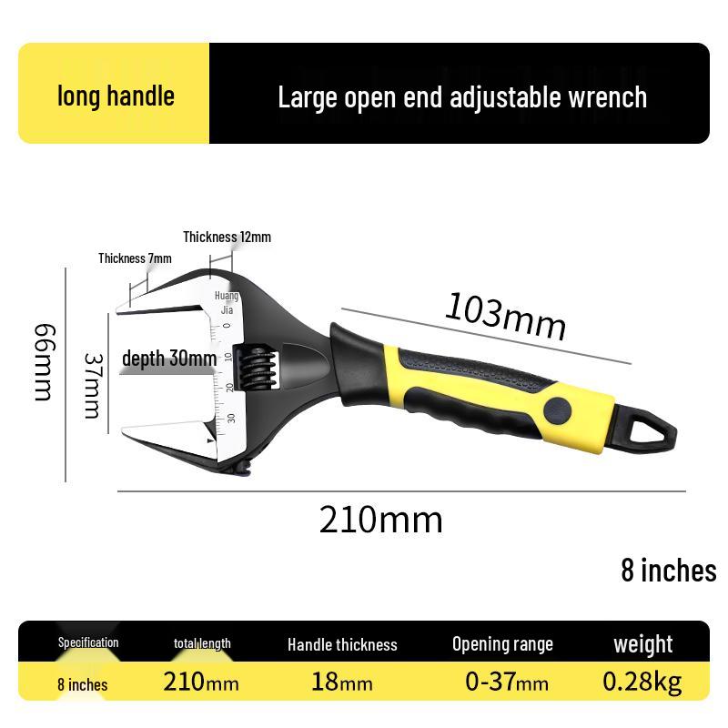 Large Opening Multifunctional Adjustable Wrench with Short Handle for Bathroom Use