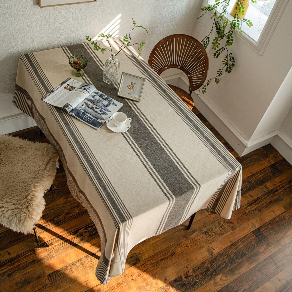 Față de masă cu dungi, culoare cafea, culoare contrastantă, față de masă japoneză, față de masă pentru măsuță de cafea, țesătură, dreptunghiulară