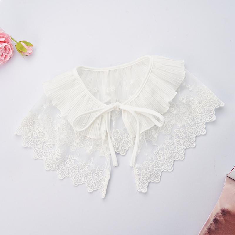 Embroidery Double Layered Lace Up Shawl Wrap Sweet Skirt Decorative Doll Collar Lapel Detachable Fake Collar Top For Women