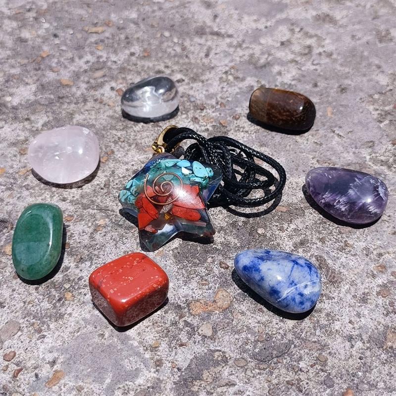 Crystals Healing Stones Set Spiritual Crystal Necklace Natural Energy Reiki Crystal Spiritual Gemstones Pendant Jewelry