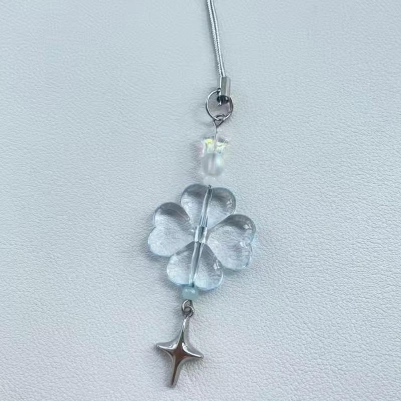 Cute Star Phone Charm Lanyard for Women Girls Fashion Beaded Flower Keyring Stylish Keychain Bag Purse Pendant