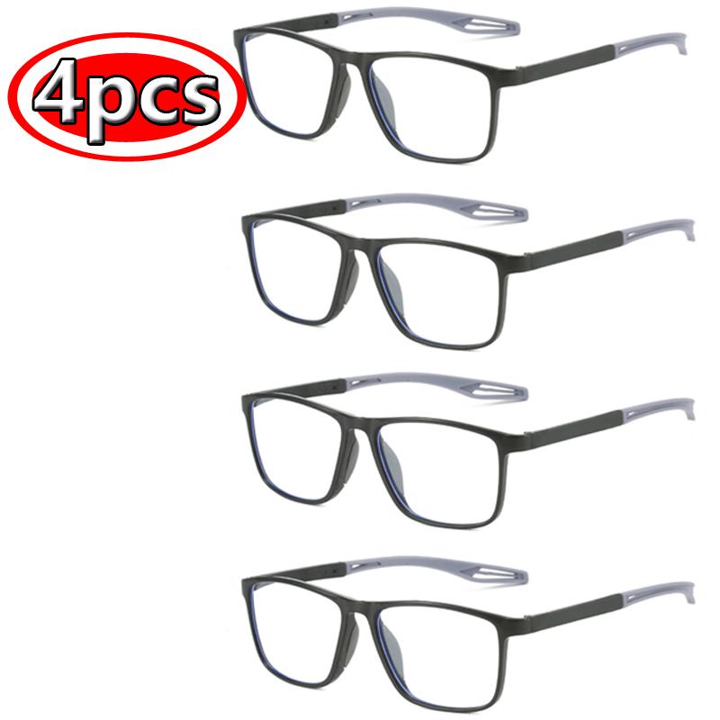 4 Pack Sets Fashion TR90 Reading Glasses For Men Spring Leg Sports Presbyopia Glasses Anti Blue Light Glasses +100 +400