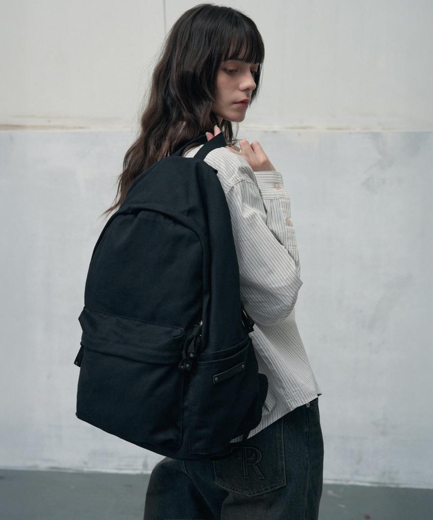 Leathery Varsity Cotton Backpack [Pink]
