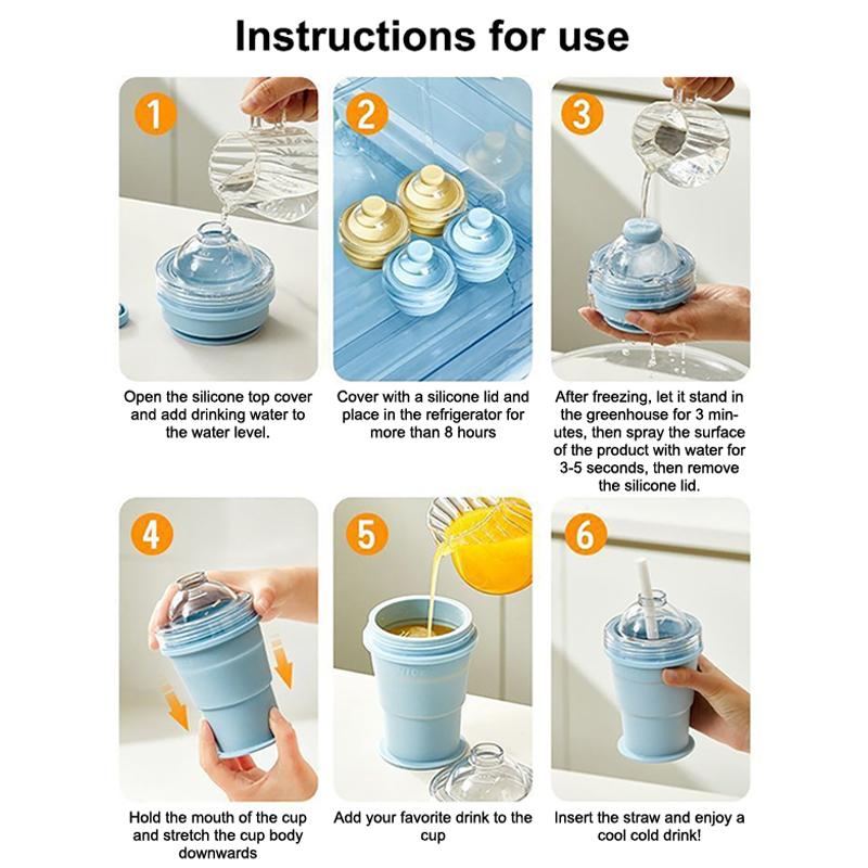 Portable Collapsible Ice Ball Cup with Straw in Silicone for Summer Outdoors