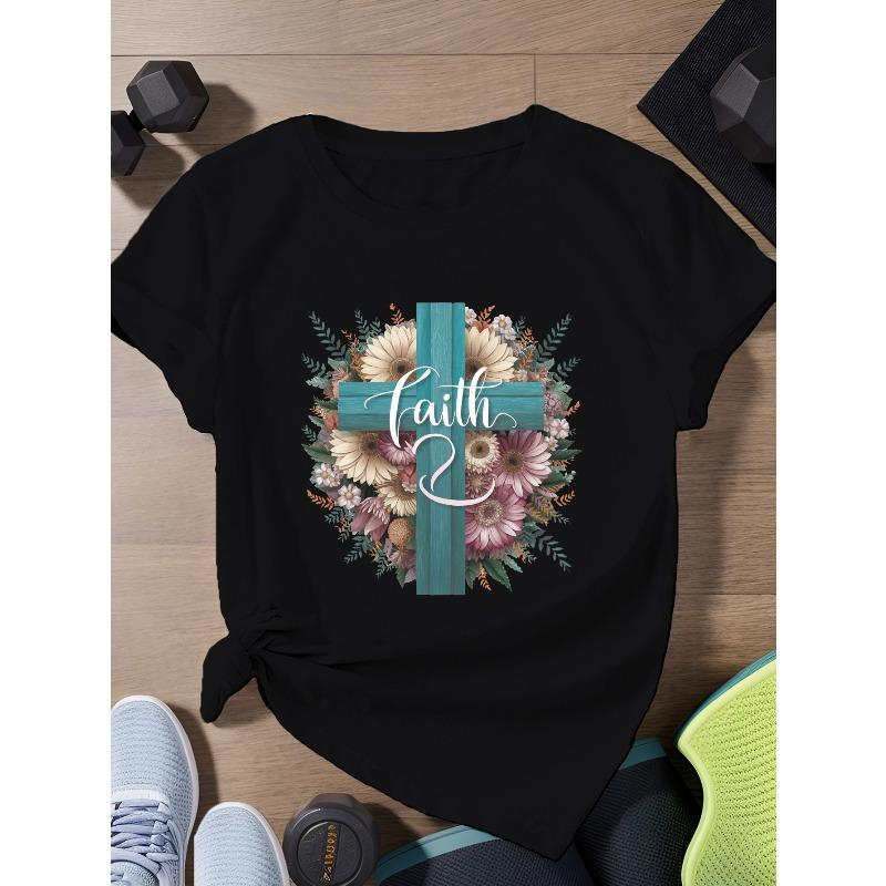 

European Size cross with faith Women s Plus Size Sports Short Sleeve T-Shirt 4XK