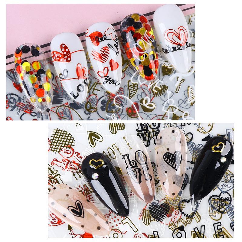 1 Pezzo Adesivo 3D per Unghie Decalcomanie Nere per Unghie Volto Umano Fiore di Rosa Lettera Adesivo 3D Full Wrap Slider Decorazione per Unghie