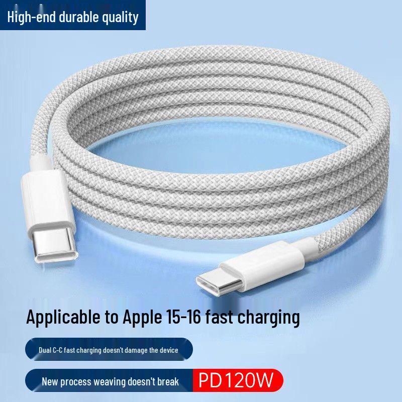 120W Dual Type-C Fast Charge Cable for Apple, Huawei, and MacBook Laptops