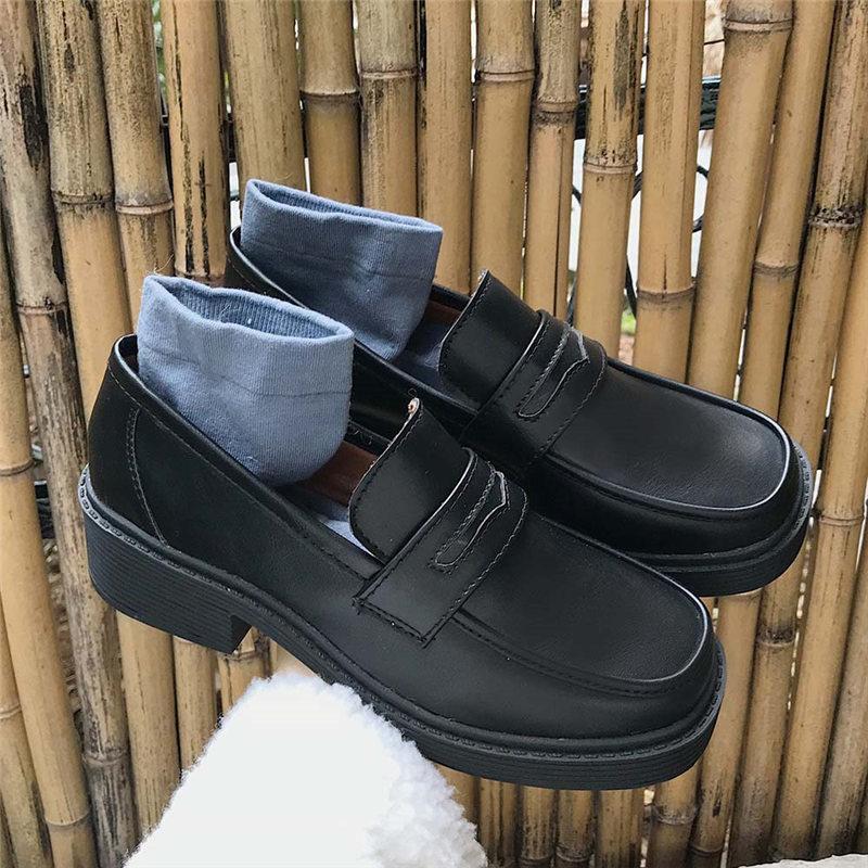 

Японская студенческая обувь Девчачья обувь в стиле Лолиты JK Commuter Uniform Shoes Лоферы Повседневные туфли Мэри Джейн на платформе милые Harajuku 4.5 чёрный
