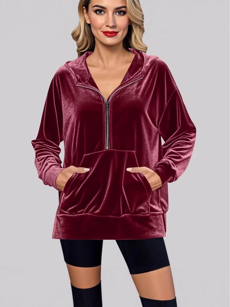 2025 AW Damen Goldener Samt Kapuzenjacke Locker Langärmlig mit Reißverschluss