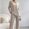 Women's Ribbed Pajamas Set Long Sleeve Top And Trousers Sleepwear 2 Piece Set For Women Casual Loose Suit Loungewear
