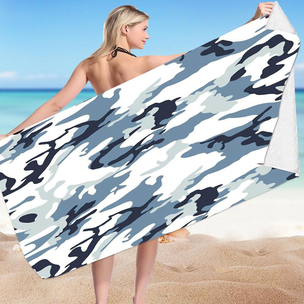 Gestreifter Camouflage Digitaldruck Polyester Superfeine Faser Doppelseitiger Fleece Strandurlaub Badetuch, Strandtuch
